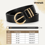 VONMELLI 3 Pack Women's Leather Belts for Jeans Dresses Ladies Waist Belt with Fashion Gold Buckle Black White Brown S 25-31