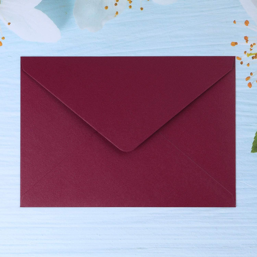 PONATIA 50 PCS/Pack A7 Envelopes, 5.25 x 7.5'' Shiny Burgundy Envelopes, 5x7 envelopes Perfect for Wedding Invitation Cards, Greenting Cards, Christmas Gift Cards Envelopes