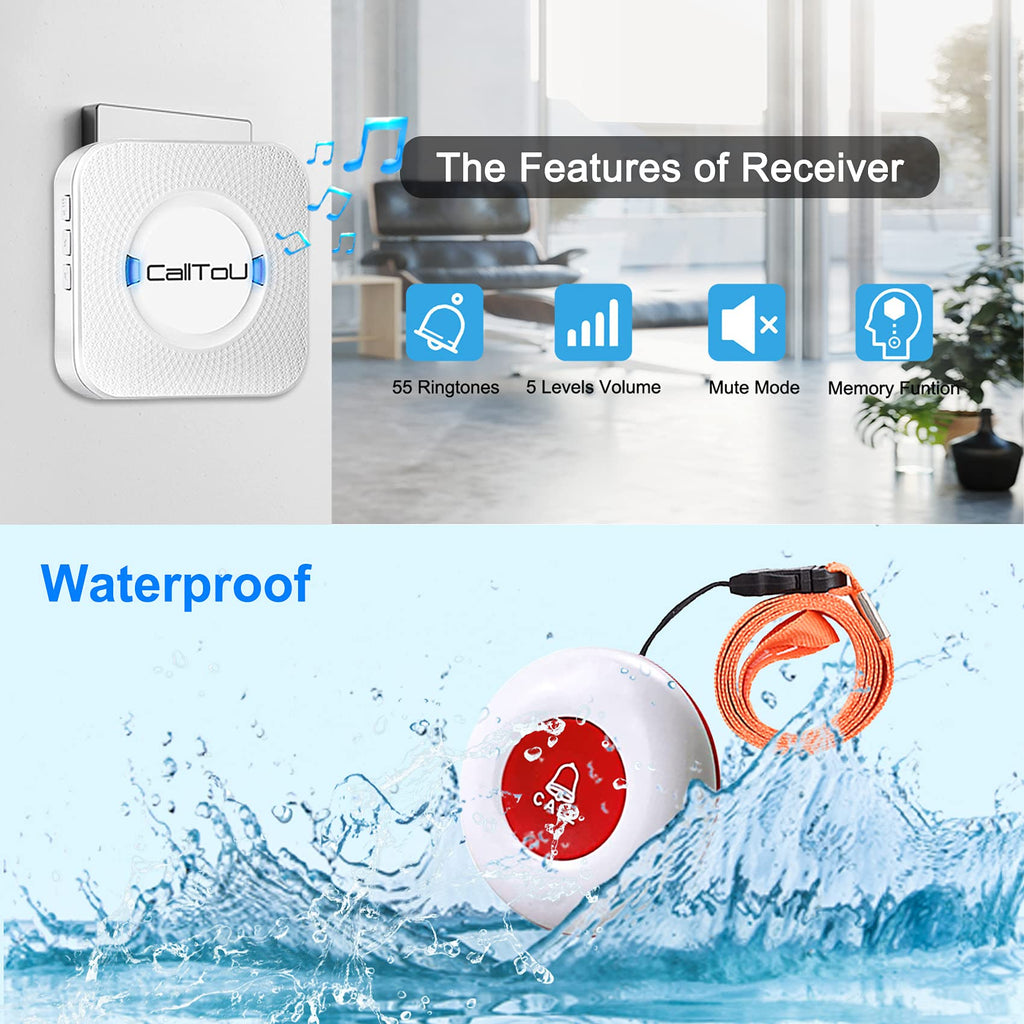 CallToU Caregiver Pager Wireless Alert Button Home Intercom System Long Range 2 Way Radio for Elderly/Patient/Pregnant/Home/Office