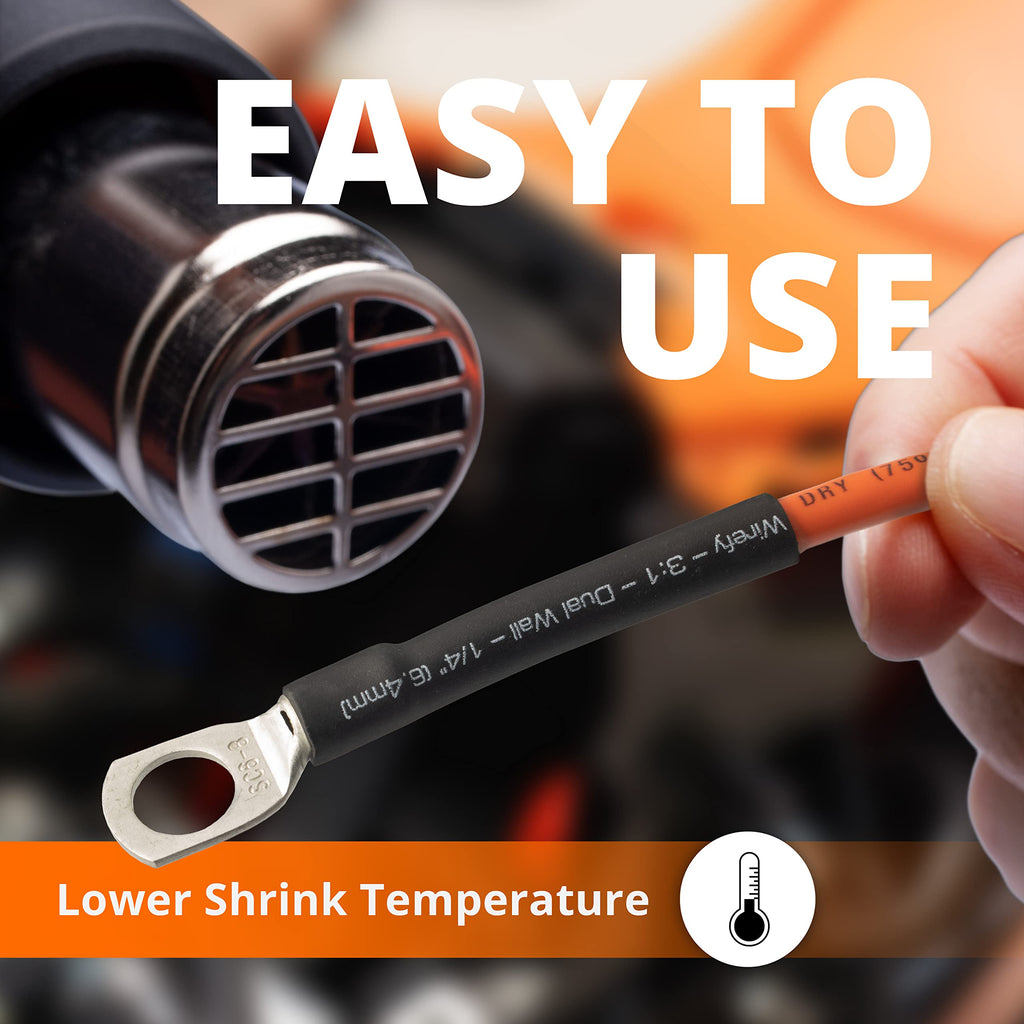 Wirefy | Heat Shrink Tubing - 3/8" inch - 3:1 Ratio - Adhesive Dual Wall Waterproof - Heat Shrink Tube - Heatshrink Tubes - Black - 50 Feet Roll | Trusted UL Certification