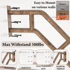 2 Pack Hand Rails for Outdoor 1-3 Steps, 27" Bent Wall Mount Handrail, Antique Metal Stair Handrails, Grab Bars with 2 Anti-Skid Crossbar for Garage Porch Stairs for Elderly Kids Disabled