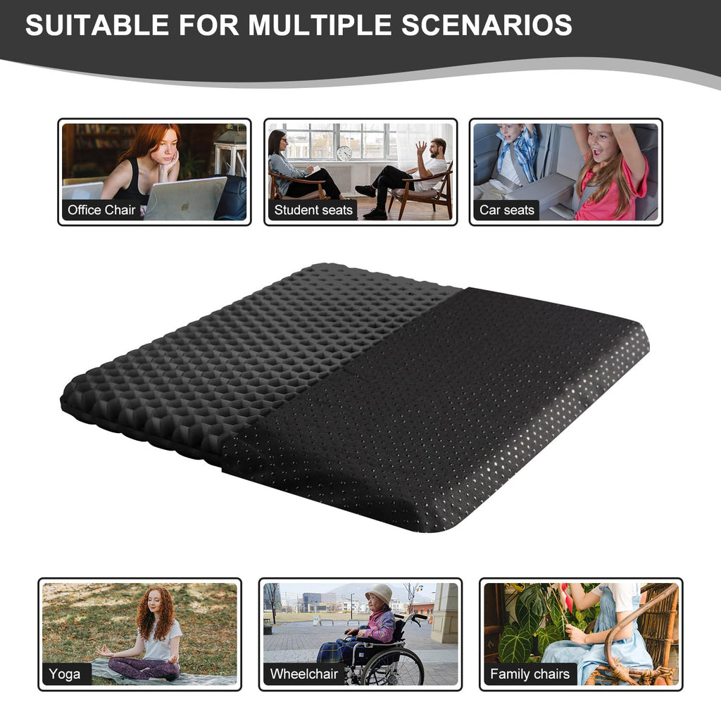 Gel Wheelchair Seat Cushion with Anti-Slip Cover, Relieve Sciatica, Back, Coccyx, Pressure Sore and Ulcer Pain, Refreshing & Ergonomic Chair Cushion,Cushion for Wheelchair Seat (Black)