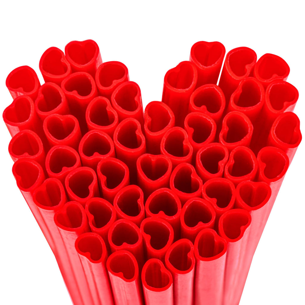 Prurex 100pcs Heart Disposable Straws, Heart Shaped Drinking Straws fits Valentine’s Day, Parties and Special Occasions Celebrations (Red)