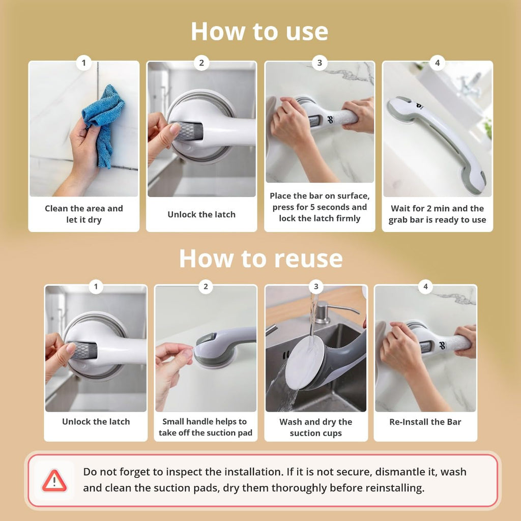 Grab Bars for Bathtubs and Showers, Shower Handles for Elderly Suction, Suction Grab Bars for Shower, Handicap Grab Bars, Suction Shower Grab Bars for Seniors, Bathroom Grab Bars, Shower Bars Safety