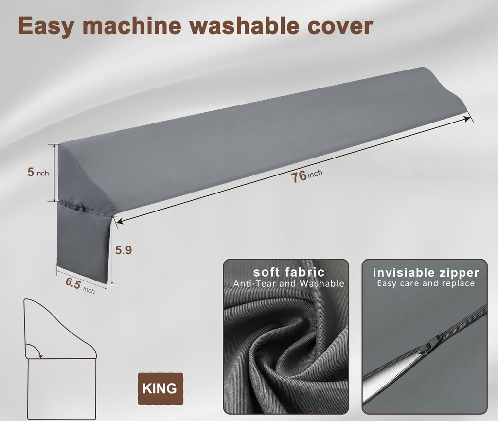 Vekkia King Pillow Wedge for Headboard Gap,Bed Gap Filler/Mattress Wedge Crack Filler,Close 0-3.5" Gap, Between Headboard and Mattress,Gray