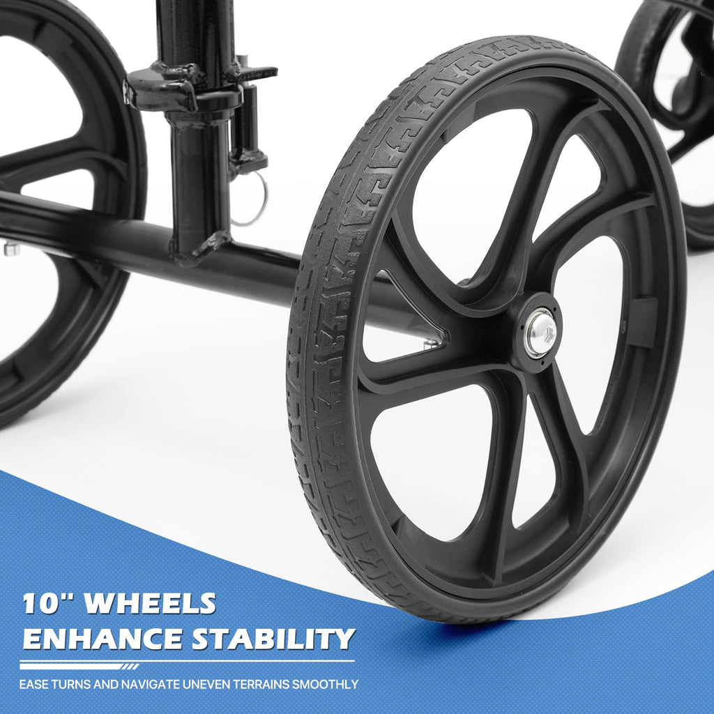 monicare Knee Walker for Adults 10" Front Wheels Steerable Medical Scooter Crutch Alternative with Dual Braking System and Removable Storage Pouch for Leg and Foot Injuries, Easy Assembly, 350lbs Load