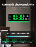 MASHI Digital Wall Clock, 17.3" Large Display Digital Clock with Remote Control, Auto-Dimming Wall Clock with Night Light, DST, Date Week,Temp for Living Room, Bedroom, Decor, Gift for Elderly