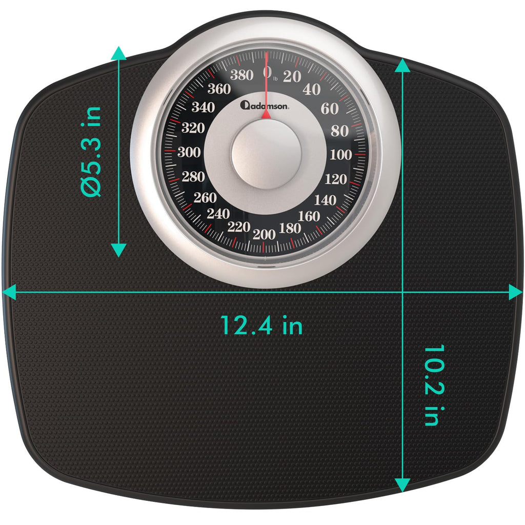 Adamson A25 Scales for Body Weight - Up to 400 LB - NEW 2024-5.3" Dial on 12.4" x 10.2" Platform - Anti-Skid Rubber Surface - Bathroom Scale Analog - Durable with 20-Year Warranty
