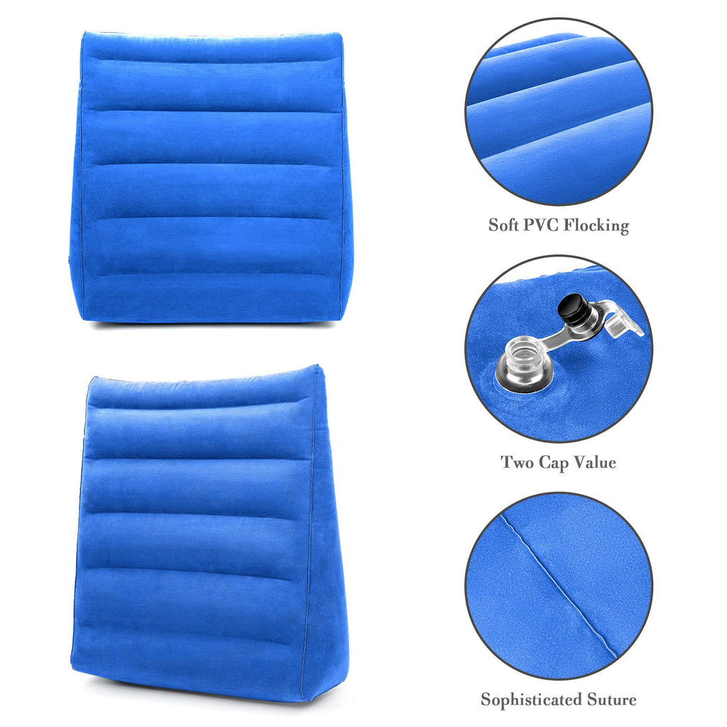 USHMA Inflatable Wedge Pillow, Portable Travel Wedge Pillow, Fast Inflation & Deflation Inflatable Wedge Pillows for Travel, Blow Up Wedge Pillow Suitable for Travel Home Sleeping Back Knee Bed(Blue)