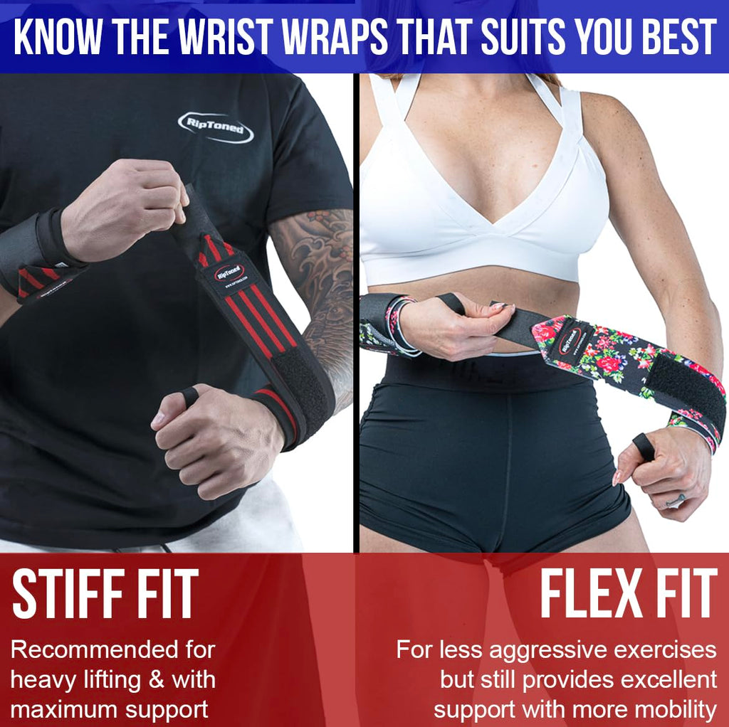 Rip Toned Weight Lifting Wrist Wraps for Weightlifting Men, Women | Gym Wrist Wraps Powerlifting Wrist Support for Weightlifting | Gym Accessories for Men w/Thumb 18" Red Flex Fit