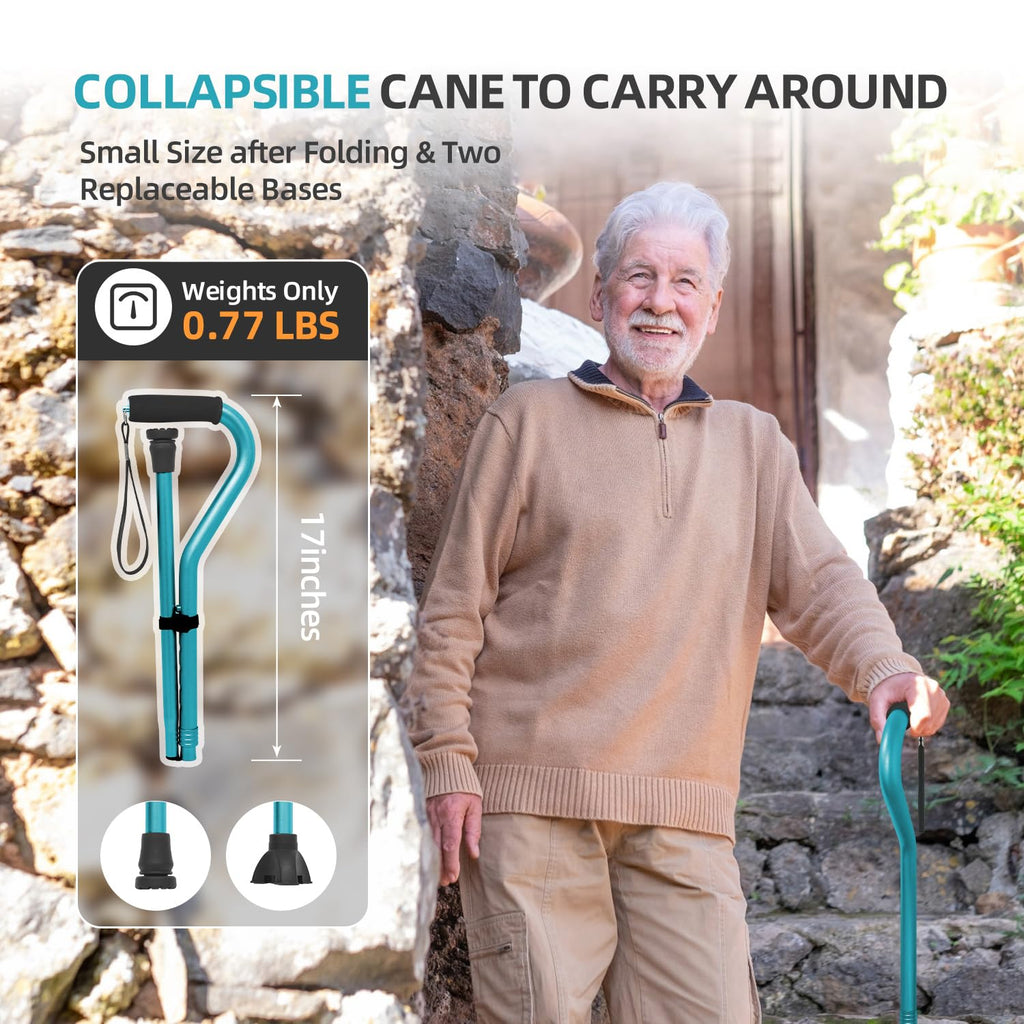 BeneCane Walking Cane for Men & Women Adjustable Cane with Offset Soft Cushioned Handle -Portable Lightweight Sturdy Mobility Walker Aid for Elderly, Seniors Collapsible Cane Blue