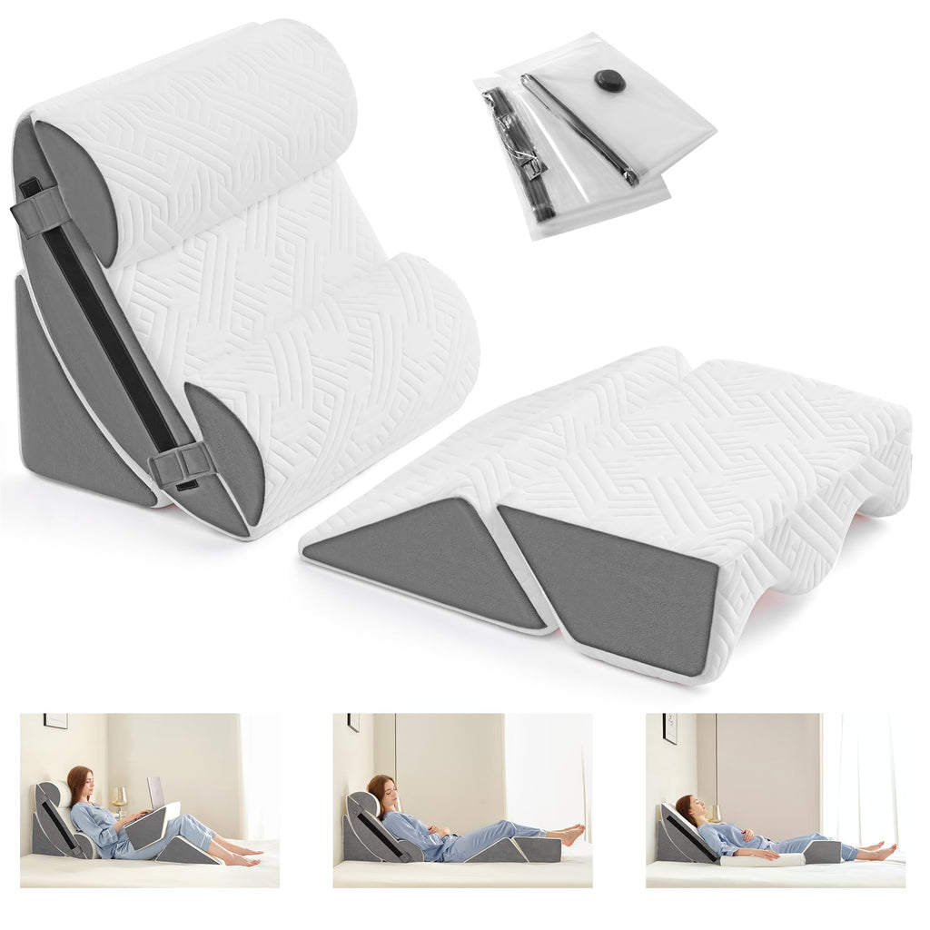 Yojoker 6pcs Orthopedic Bed Wedge Pillow Set for Post Surgery, Memory Foam for Sleeping, Back and Leg Pain Relief Comfortable & Adjustable Support Pillows-Anti Snoring, Heartburn