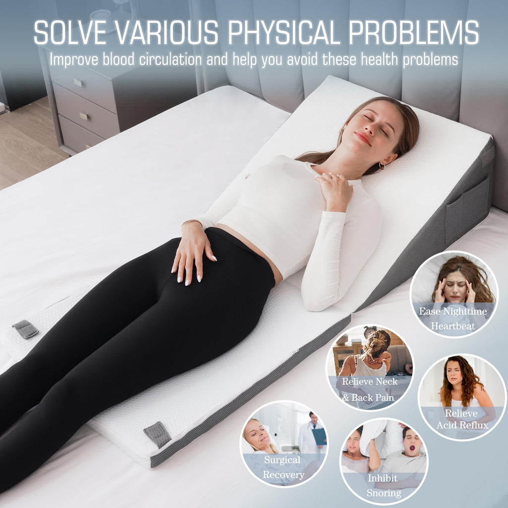 Ziiyllean Bed Wedge Pillow for Sleeping, 10-in-1 Adjustable Memory Foam Wedge Pillow for Acid Reflux, 2-in-1 Incline Wedge Pillows for After Surgery, Snoring, Back Pain Pillow Wedge