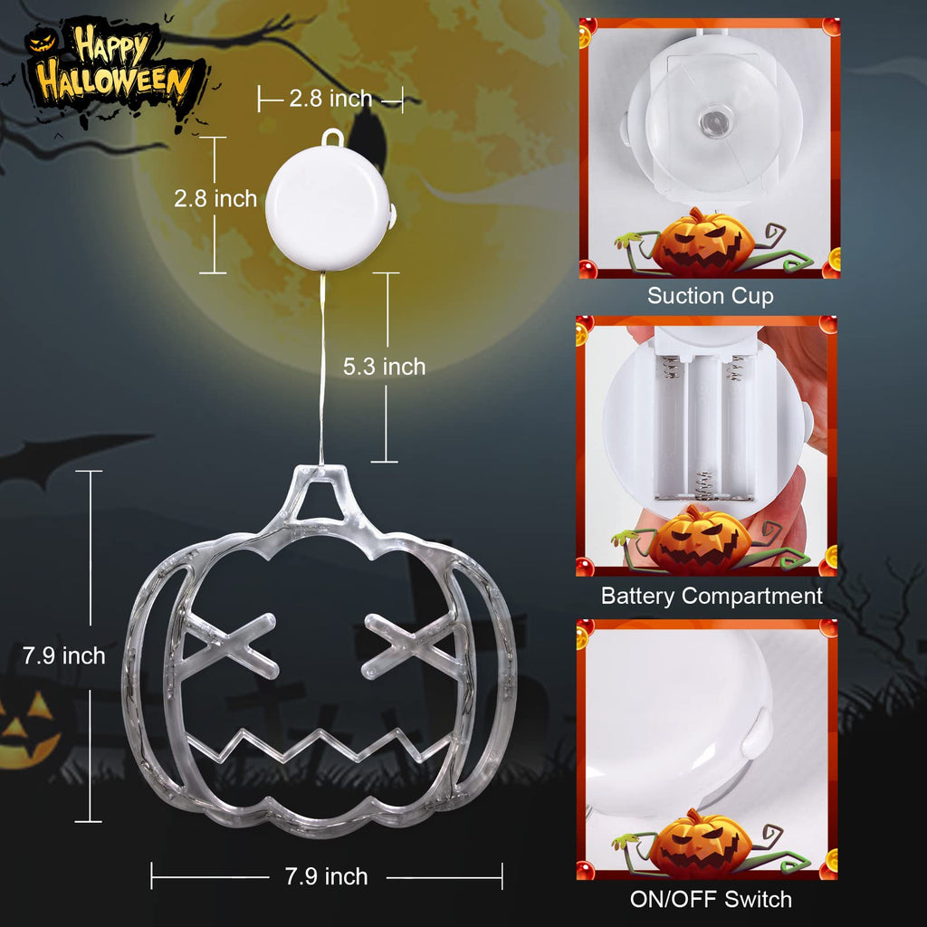 LOLStar Halloween Decorations 3 Pack Orange Pumpkin Green Spider Purple Witch Hat Halloween Window Lights with Suction Cup Battery Operated Halloween Lights, Upgrade Slow Fade Mode Timer Function