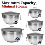 Priority Chef Stainless Steel Mixing Bowls with Lids Set, 3 Grater Attachments, Airtight Lids, Non-Slip Silicone Base Mixing Bowl Set, Large Prep Metal Mixing Bowls for Kitchen, Grey