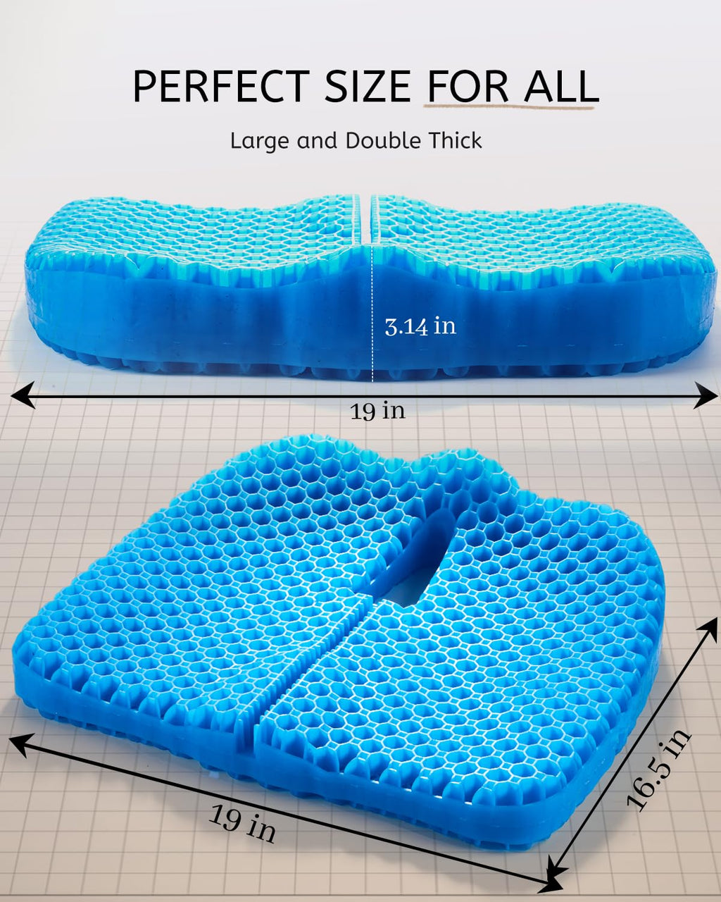 Anzeng Gel Seat Cushion for Long Sitting & Hip Pain Relief (Large Size) - Cooling 3D Cushions for Office Chair, Car, Wheelchair, Breathable & Non-Slip Cover with Pressure Relief Technology