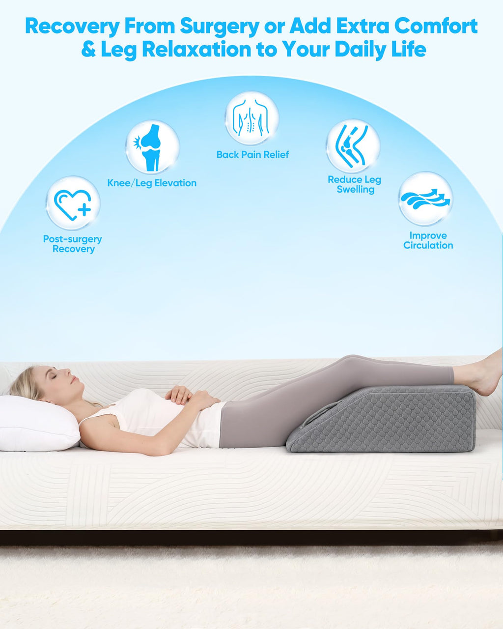 Forias 8" Leg Elevation Pillow for After Surgery, Memory Foam Leg Wedge Pillow for Back Pain Relief Leg Pillow for Swelling Post Surgery Sciatica Foot Leg Knee Ankle Elevation (Gray, 24 * 21 * 8in)