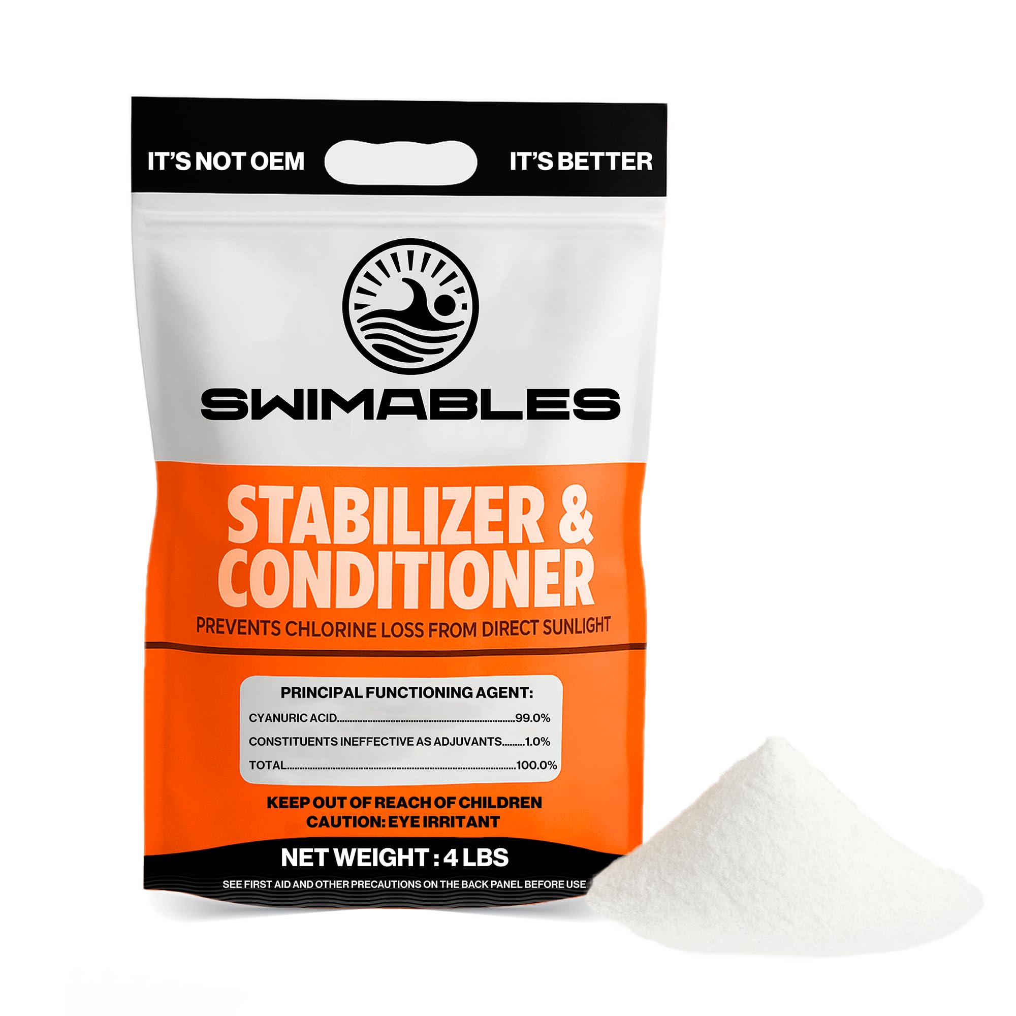 Swimables 4-Pounds Premium Pool Stabilizer & Conditioner, Max Strength Cyanuric Acid for Pools, Spa & Salt Water – Reduces Chlorine Loss, Ideal for Swimming & Hot Tubs