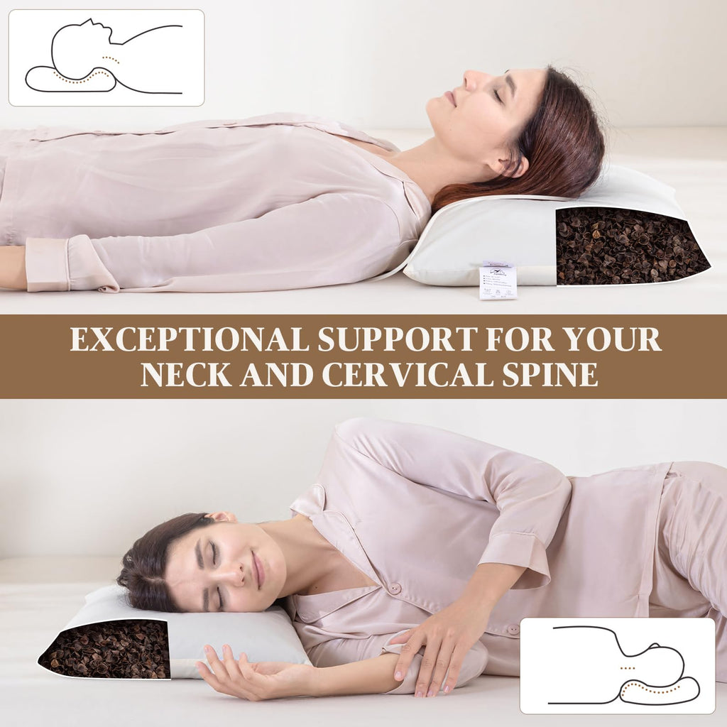 APOBUY Buckwheat Pillow - Adjustable Buckwheat Pillow for Sleeping with Organic Cotton Cover for Adult Neck Pain Relief, Premium Neck & Cervical Pillow for Side Back Stomach Sleeper 20"x26"
