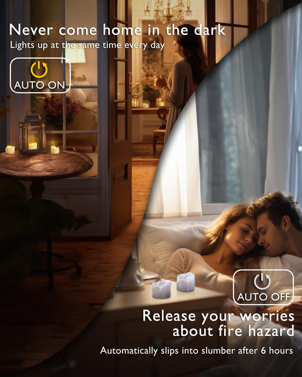 Homemory Timer Tea Lights, Flameless Flickering Auto Tea Lights Battery Operated, Auto-On 6 Hours and Off 18 Hours Everyday, Batteries Included, Long-Lasting, Pack of 12, White Base