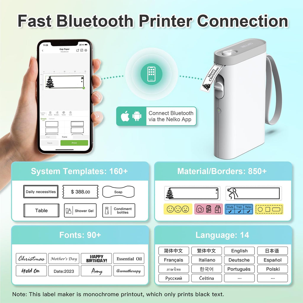 Nelko Label Maker Machine with Tape, P21 Bluetooth Label Printer, Wireless Mini Label Makers with Multiple Templates for Organizing Office Home, White