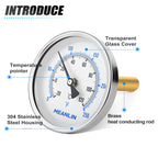 MEANLIN MEASURE 1/2" NPT Bimetal Thermometer for Hot Water, Boilers and Pipes, 3" Dial, 4" Lead-Free Brass Stem, Temperature Range 0-250°F/-20-120°C, Accuracy 2%, Center Back Mount