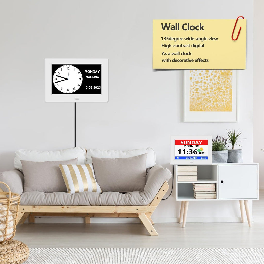 LXBYJKJ 7 Inch Digital Clock with Day and Date for Elderly Alzheimer's Dementia Clock Customizable Alarms and Medicine Reminders 3 Display Modes Large Font Digital Alarm Clock for Seniors White