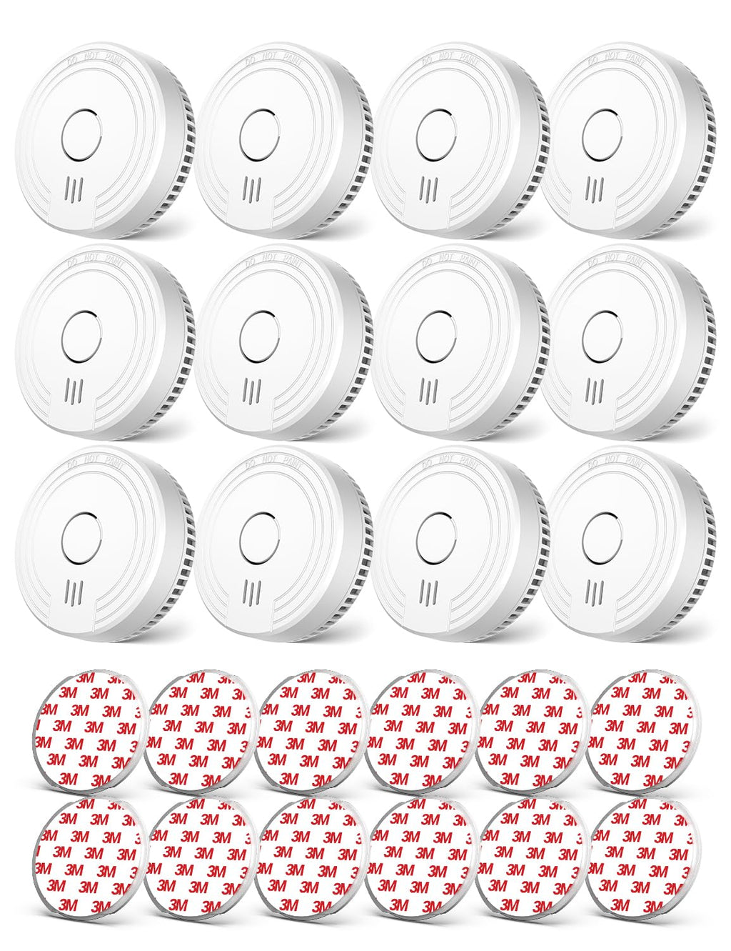 Ecoey Smoke Alarm Fire Detector, Battery Included Photoelectric Smoke Detector with Test Button and Low Battery Signal, Small Fire Alarm for Home, Bedroom FJ136GB, 12 Packs