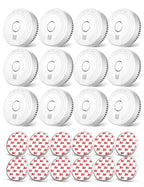 Ecoey Smoke Alarm Fire Detector, Battery Included Photoelectric Smoke Detector with Test Button and Low Battery Signal, Small Fire Alarm for Home, Bedroom FJ136GB, 12 Packs