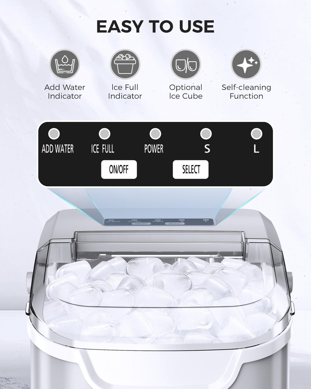 COWSAR Ice Maker Countertop, Portable Ice Machine with Self-Cleaning, 26.5 lbs/24Hrs, 8 Ice Cubes in 6 Mins, Ice Basket and Scoop, Ideal for Home, Kitchen, Bar, Camping