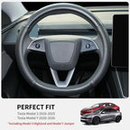 Uxcer Carbon Fiber Leather Steering Wheel Cover for Tesla Model 3/Y 2016-2025 2026 Juniper/Highland, Non-Slip Breathable Steering Wheel Protector for Tesla Model 3/Y Accessories 2026