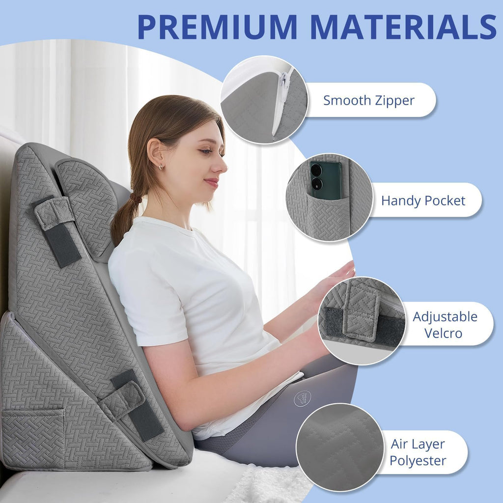 Sasttie Wedge Pillow Set for After Surgery, Adjustable Orthopedic Bed Wedge Pillow Set for After Surgery, Sleeping, Acid Reflux, Back Pain, and Recovery, Dark Grey