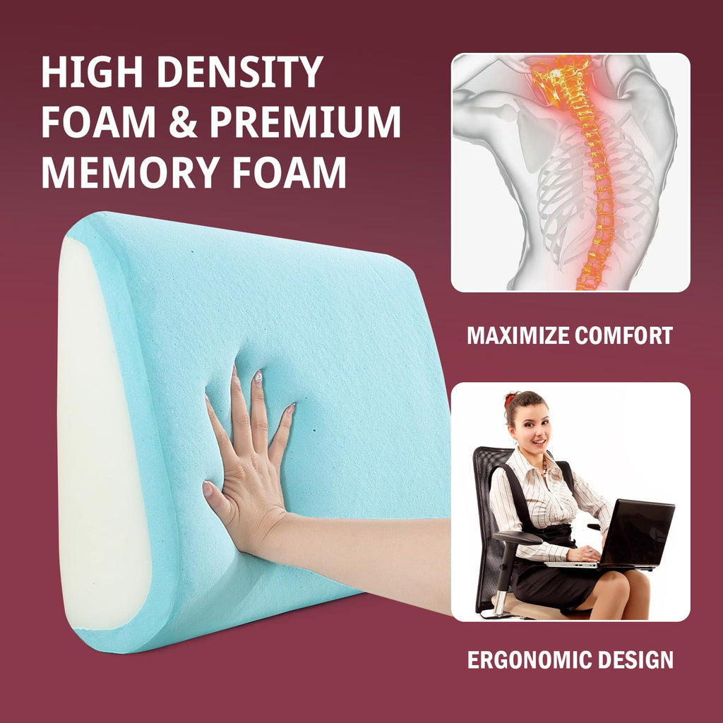 HOMBYS Lumbar Support Pillow for Recliner Chair, Memory Foam Back Support Cushion for Elderly,Extra Large Lumbar Support Pillow with Extension Straps, Thick Backrest for Home Reading