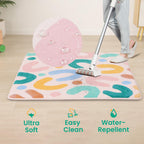 Baby Play Mat for Floor,1.3" Thick Cushioned Playpen Mat 50"x50",Extra Soft Elasti-Foam,Water Repellent Coral Velvet,Non-Slip for Crawling&Tummy Time,Infant Toddler Kids Nursery Rug(Doodle)