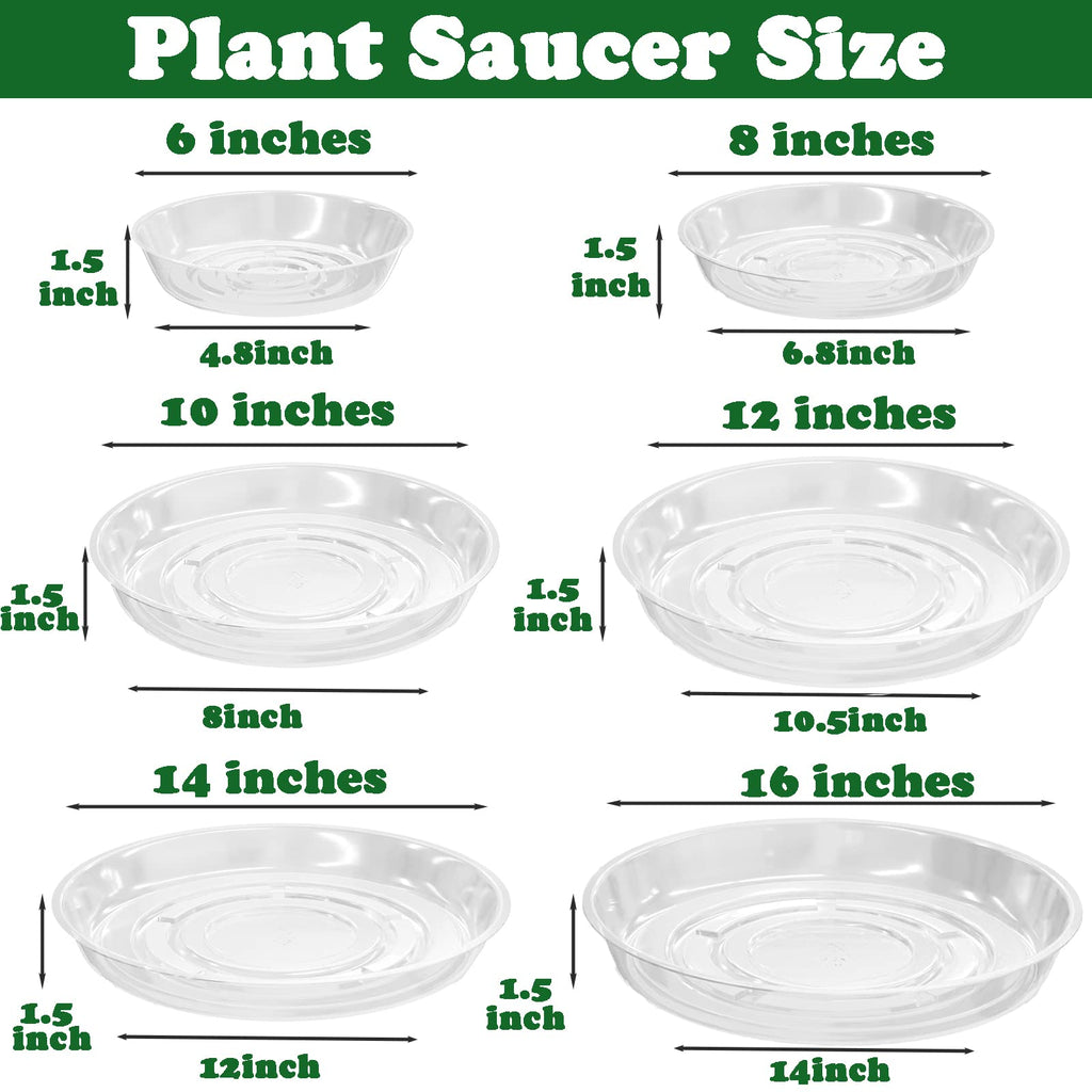 12 Pack Clear Plastic Plant Saucers (10 inch) Drip Trays Plant Plate Dish for Indoor Planters Flower Pots, Bulk