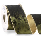 Ribbli Olive Green Velvet Wired Ribbon 2.5 Inch Metallic Olive Green Crushed Velvet Christmas Ribbon for Gift Wrapping Christmas Tree Decoration Crafts Wreaths Supplies-Continuous 10 Yards