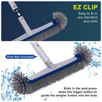 POOLAZA 360 Degree Pool Brush - Heavy Duty 17.5" Pool Brush Head for inground Pools/Above Ground Pools, Spa, Hot Tub, Premium Bristle & Aluminum Handle for Standard Pool Pole