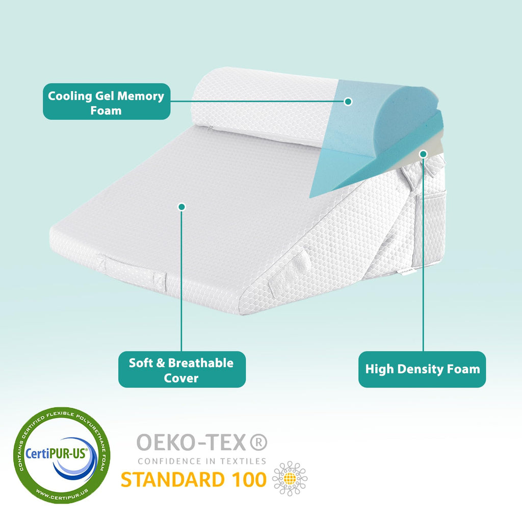 Bedluxe 3Pcs Orthopedic Bed Wedge Pillow Set, Foam Wedge Pillow Post Surgery for Back, Leg and Knee Support, Adjustable 9&12 Inch Folding Triangle Pillow for Sleeping, Acid Reflux, Snoring, White