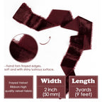 HUIHUANG Burgundy Velvet Ribbon 2 inch Frayed Silk Velvet Fringe Ribbon for Flower Bouquet, Gift Wrapping, Invitations, Holiday Christmas Decor, Wedding Bridal Shower Decor-3 Yards
