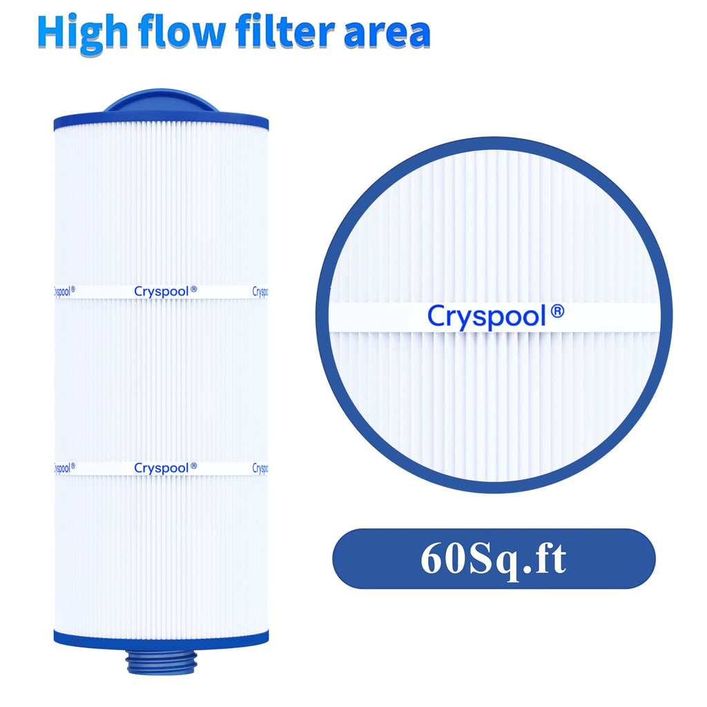 Cryspool® 06046 Filter Compatible with J-300, J400, 6CH-960, FC-2800, PJW60TL-F2S, 14081, 6540-383, Premium, Closed Handle(Not Removable Tops), 60 Sq. Ft Spa Filter Cartridge, 2 Pack