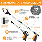 EZPIK 32" Foldable Grabber Reacher Tool for Seniors - Grabbers for Elderly Grab It Reaching Tool Heavy Duty Pickup Trash Picker Upper Tool - Claw Grabber Stick for Reaching Aids, Gripper Weed Grabber