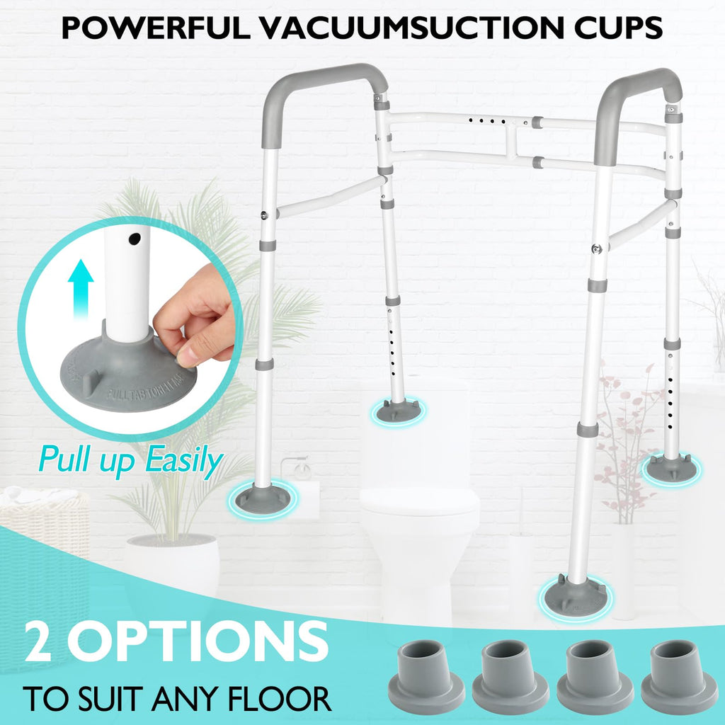Toilet Safety Frame- 300lbs Adjustable Safety Grab Bar, Toilet Frame with Handle and Suction Cups Toilet Safety Guard for Elderly (White Grey)