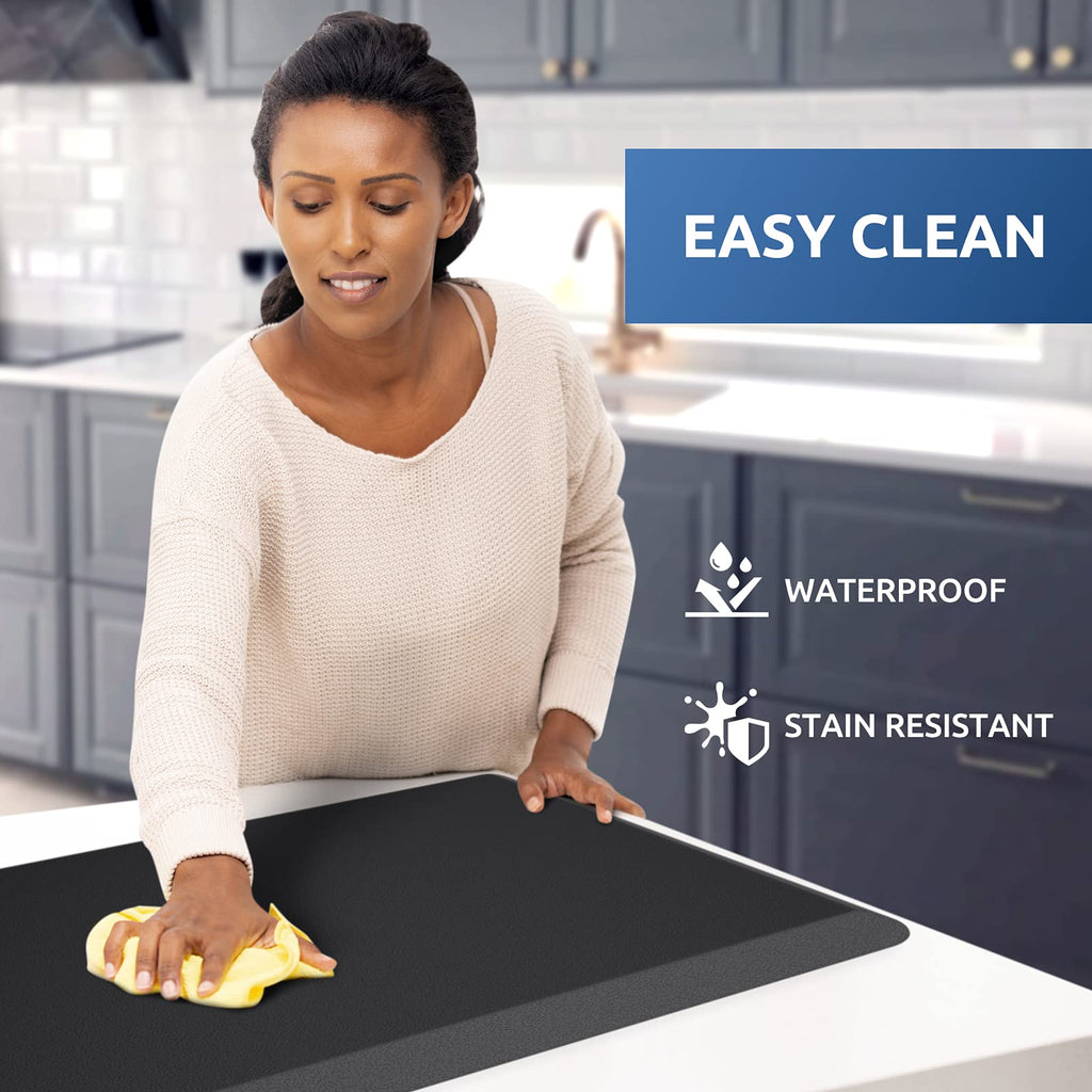 Kitchen Mat Cushioned Anti Fatigue Rug 17.3"x28" Water Resistant, Non Slip, Standing and Comfort Desk/Floor Mats for House Sink Office (Black)