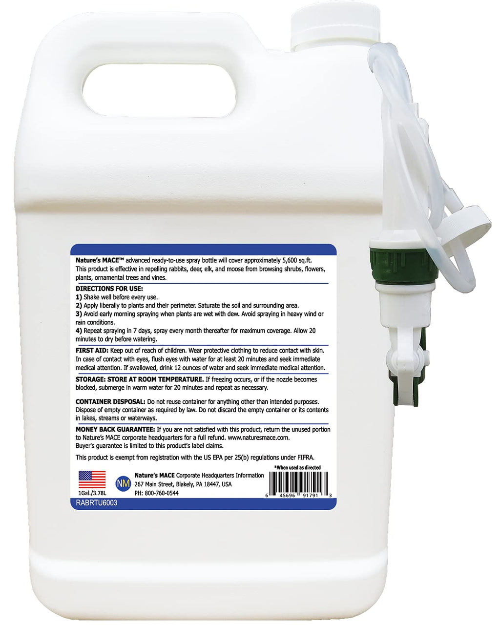 Nature’s MACE Rabbit Repellent 1 Gal Spray/Covers 5,600 Sq. Ft. / Rabbit Repellent and Deterrent/Keep Rabbits Out of Your Lawn and Garden/Safe to use Around Children & Plants
