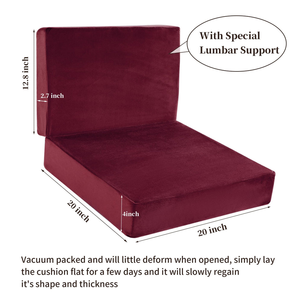 HOMBYS Memory Foam Recliner Cushion for Elderly, 4" Thickness Seat Cushion with Lumbar Support Pillow, Non-Slip & Supportive Chair Seat Cushion with Backrest, (Burgundy,13.8" Backrest)