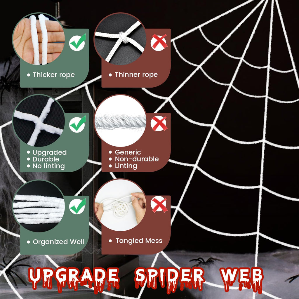 Halloween Decorations Outdoor 200" Halloween Spider Web + 59" Giant Fake Spider and 59" Round Spider Web + 29" Fake Spider, Indoor Outdoor Halloween Decorations Yard Home Parties Haunted House Decor