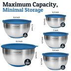 Priority Chef Stainless Steel Mixing Bowls with Lids Set, 3 Grater Attachments, Airtight Lids, Non-Slip Silicone Base Mixing Bowl Set, Large Prep Metal Mixing Bowls for Kitchen, Blue