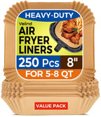 250 Pcs 8" Square Air Fryer Liners Disposable, Unbleached Parchment Paper Liners for Airfryer Basket, Non-Stick & Leakproof Baking Paper for Oven Roasting