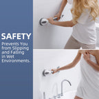 TAILINK 16 inch Shower Grab Bar Suction Cup, Grab Bars for Shower and Bathroom, Safety Handrail for Elderly and Seniors, Waterproof Removable & Reusable No Drilling Bathtub Handle, Grey