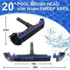 POOLAZA 20'' Pool Brush, Curved Ends Pool Brush Head for Inground Pools with BPT Bristles & EZ Clip, Premium Pool Brushes for Cleaning Pool Walls & Floors, Heavy Duty High-Efficiency Pool Scrub Brush